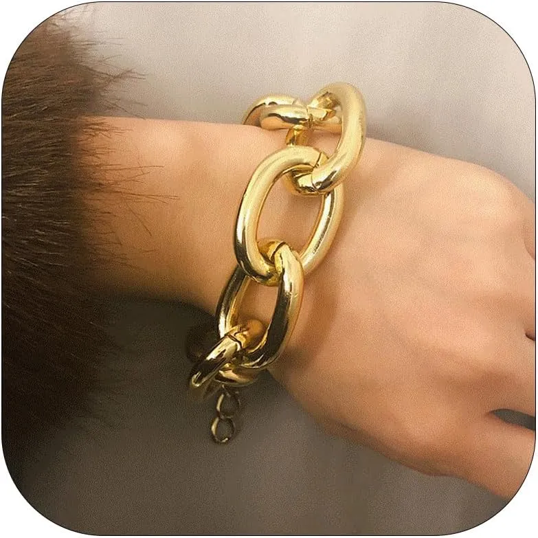 HUASAI Chunky Gold Bracelets for Women Thick Paperclip Bracelet Link Chain Bracelet for Women Gold Jewelry for Women Birthday Gifts for Her
