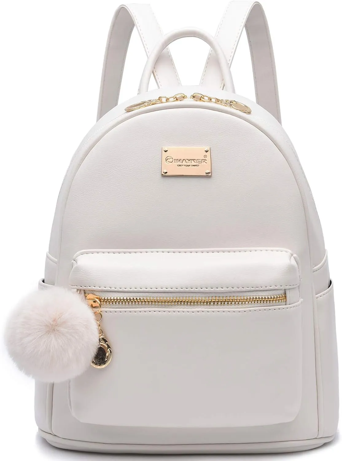I IHAYNER Girls Fashion Backpack Purse Leather Mini Backpack Purse for Women Satchel School Bags with Pompom Travel Daypacks