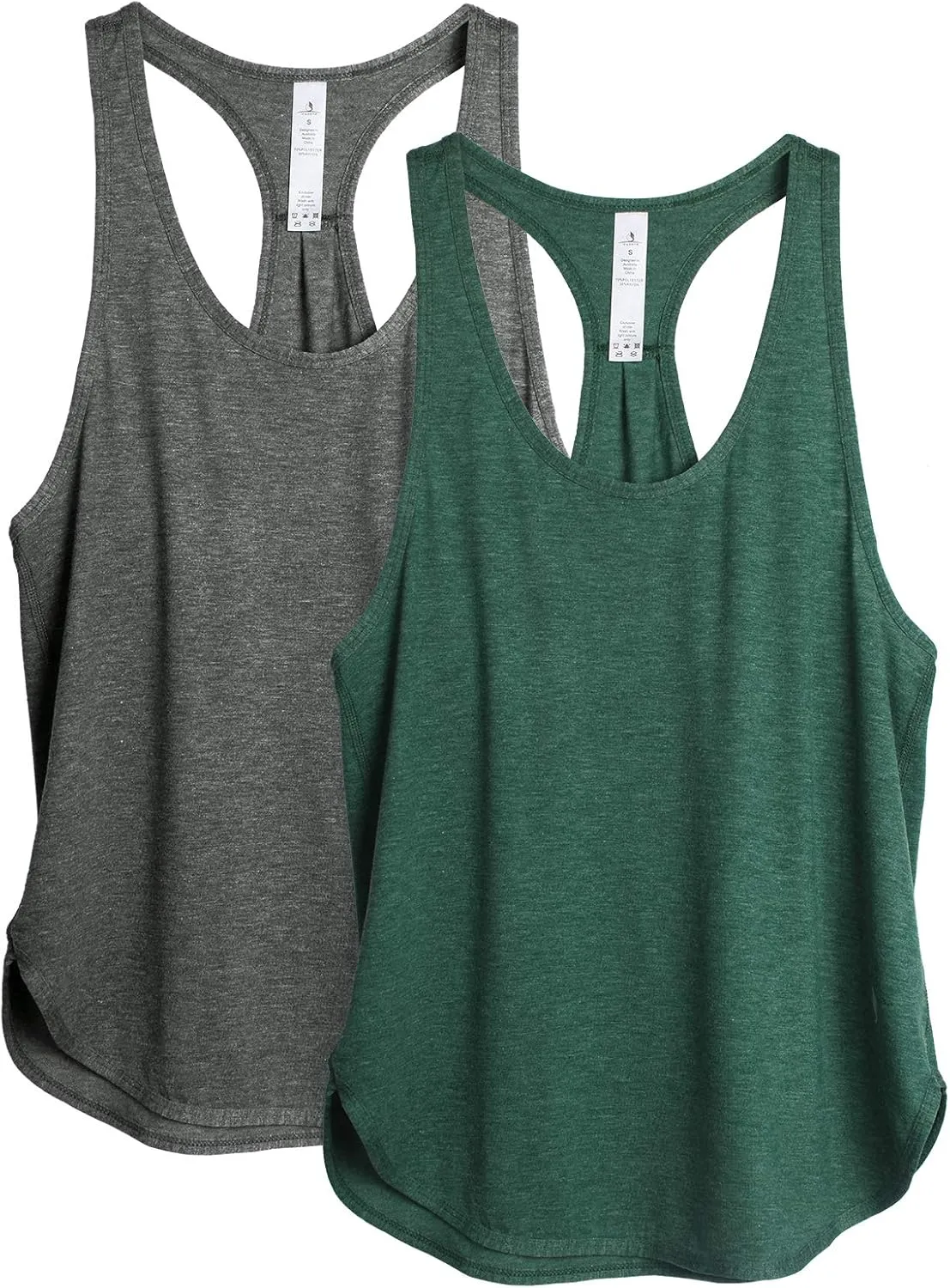 icyzone Women's Racerback Workout Athletic Running Tank Tops Loose Fit (Pack of 2)