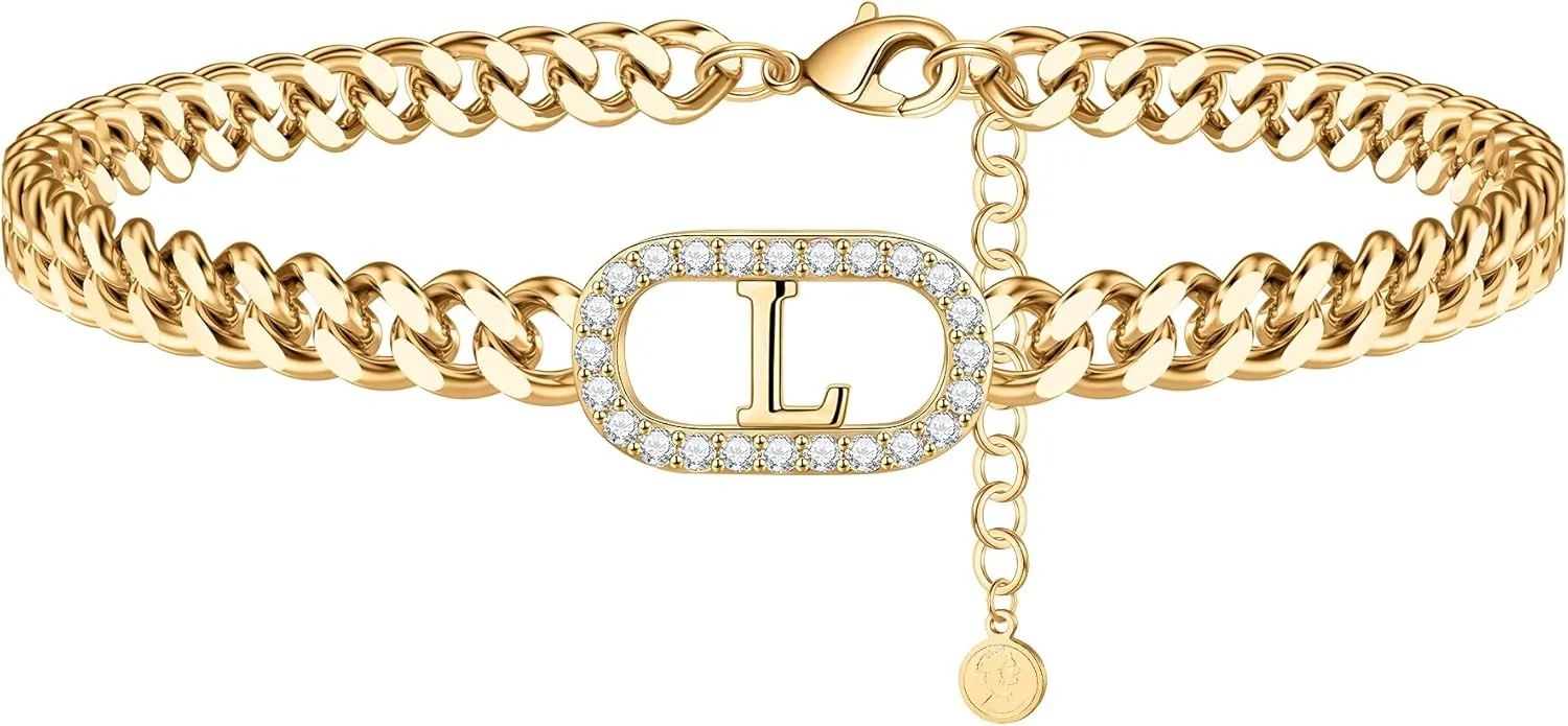 IEFWELL Gold Initial Ankle Bracelets for Women, 14K Gold Filled Gold Anklets for Women Cuban Link Anklets for Women Handmade Gold Ankle Bracelets for Women Ankle Bracelets Gold jewelry