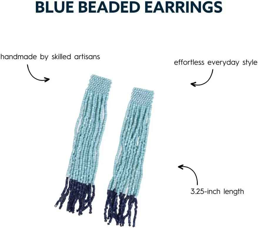 INK ALLOY Boho Beaded Earrings for Women Dangling, Ila Colorblock Luxe Seed Bead Fringe Statement Earrings, Handmade Jewelry for the Modern Bohemian, 3.25-Inch Length
