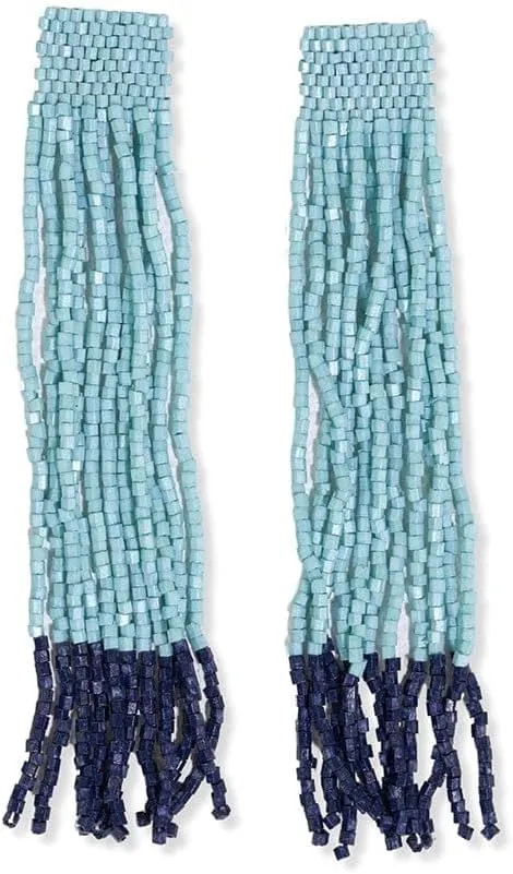 INK ALLOY Boho Beaded Earrings for Women Dangling, Ila Colorblock Luxe Seed Bead Fringe Statement Earrings, Handmade Jewelry for the Modern Bohemian, 3.25-Inch Length