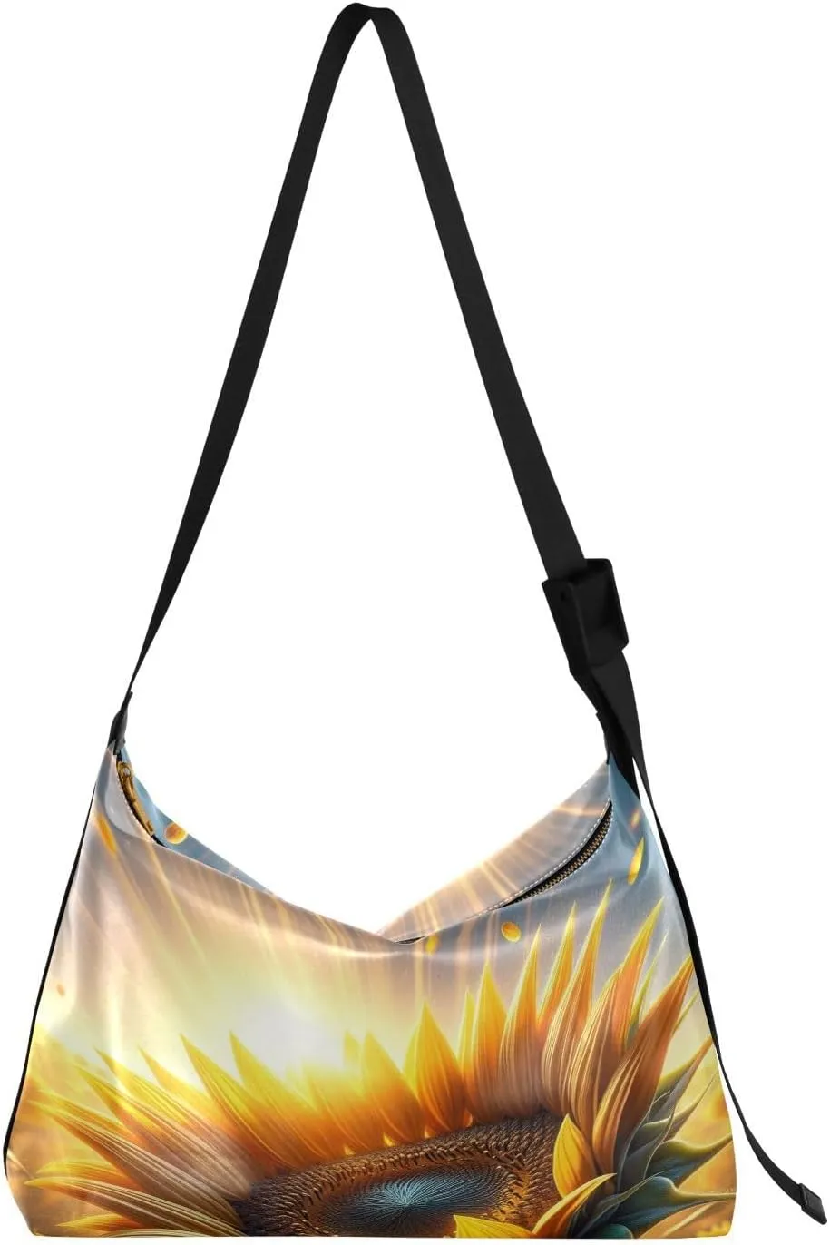 Inspirational Sunflower Hobo Crossbody Bags for Women Leather Large Shoulder Bag Cross Body Trendy Womens Tote Bags Handbag for Travel Shopping