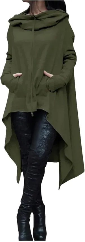 Irregular Hem Hoodie Women Oversized Long Hooded Pullover Sweatshirt Casual Asymmetrical Tops Tunic Fall Fashion