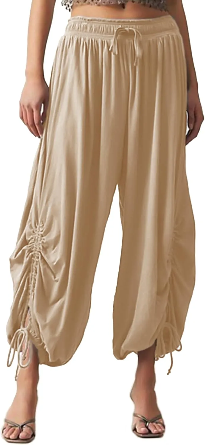 ISZPLUSH Womens Balloon Jogger Pant High Waist Sweaterpants Drawstring Wide Leg Causual Loose Palazzo Trousers