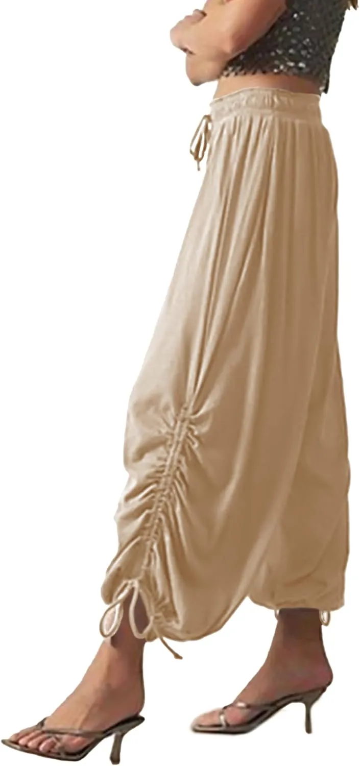 ISZPLUSH Womens Balloon Jogger Pant High Waist Sweaterpants Drawstring Wide Leg Causual Loose Palazzo Trousers