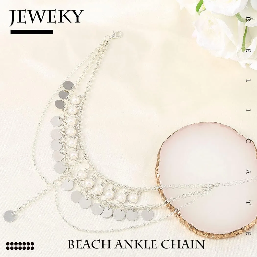 JEWEKY Beaded Bracelets Tassel Ankle Chain Layering Beach Foot Jewelry Anklets for Women and Girls
