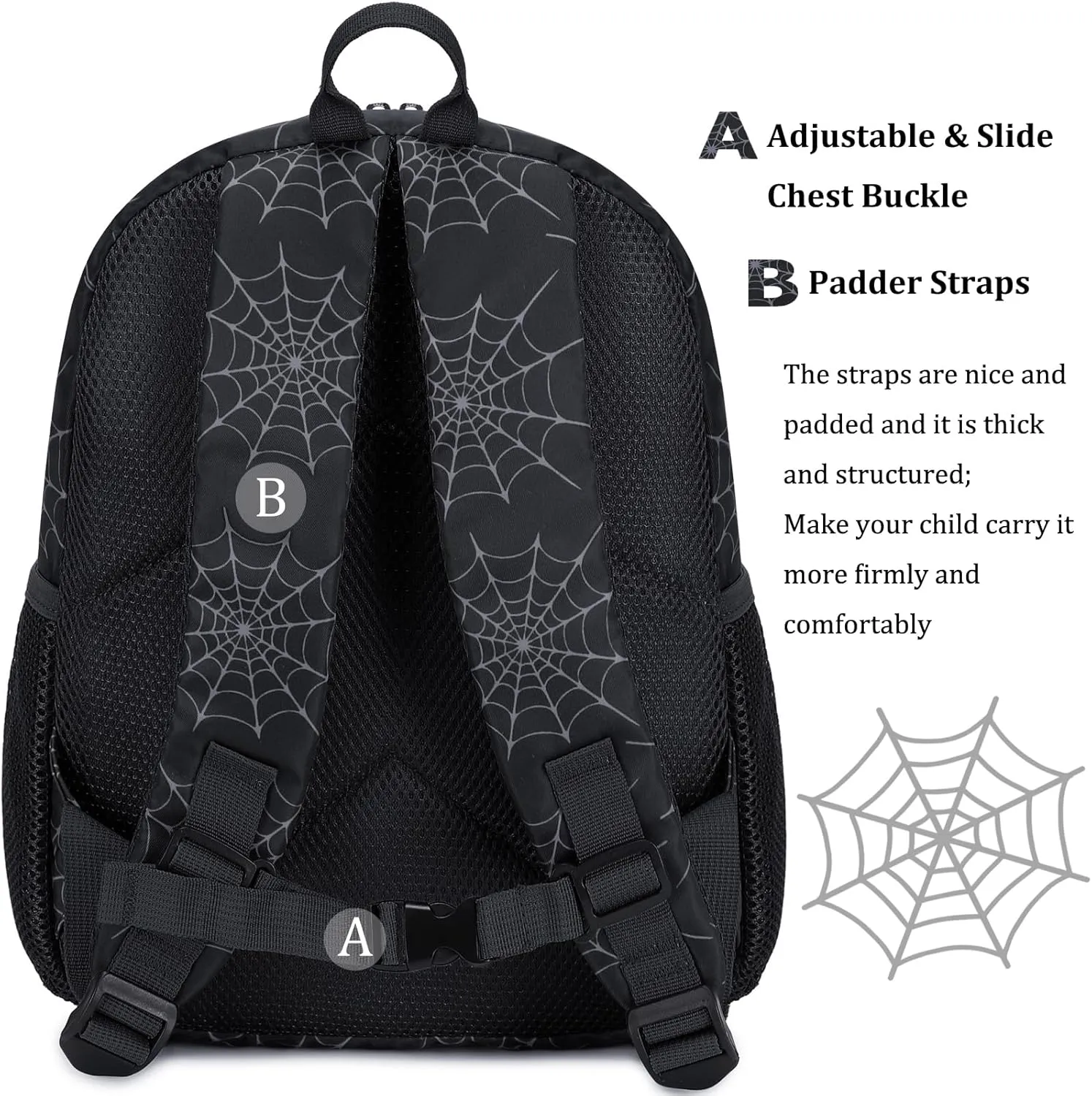 JIANYA Spider Toddler Backpack for Little Boys Mini Backpack for Kids Cute Preschool Backpack with Chest Strap, Black