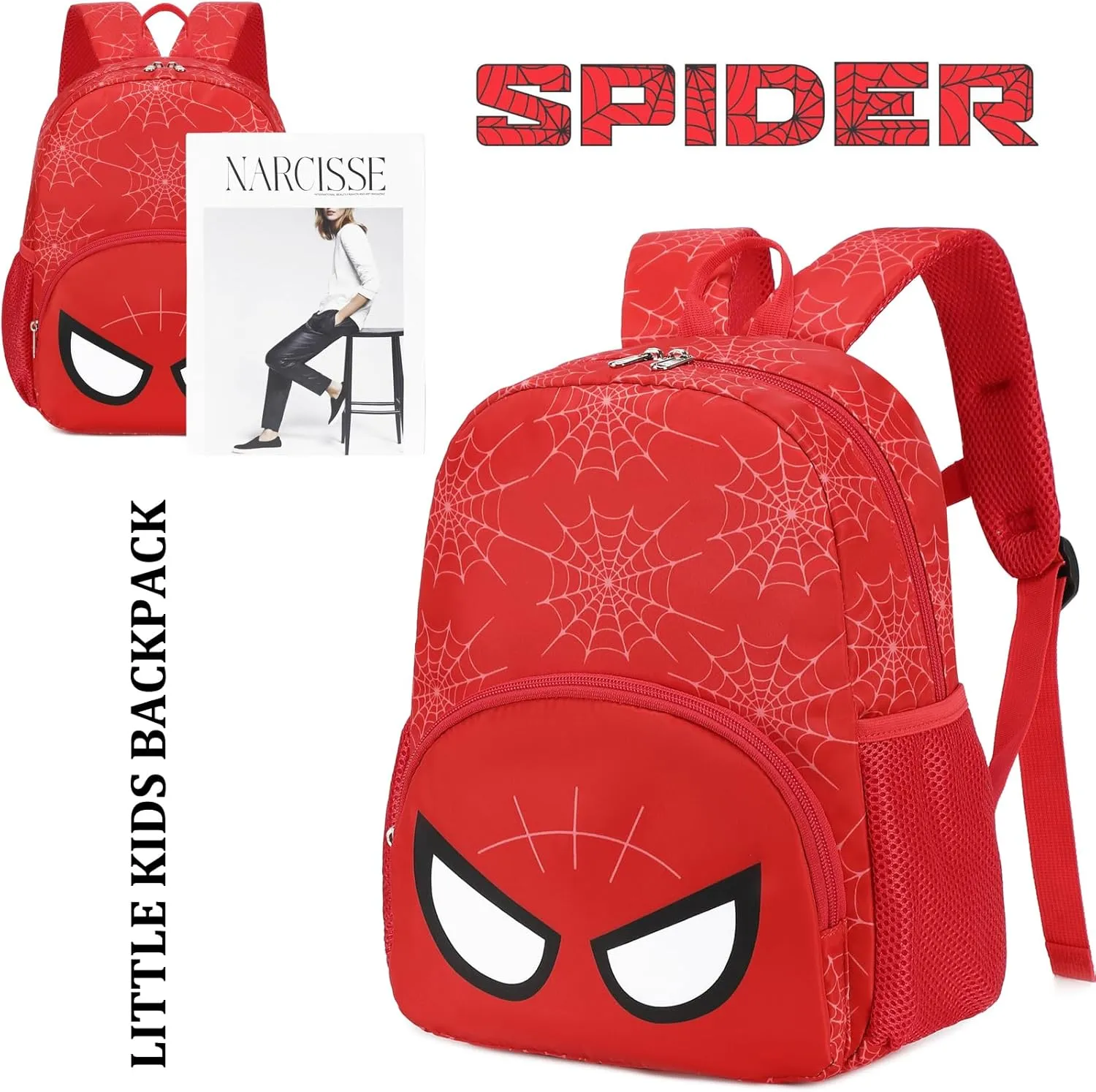 JIANYA Spider Toddler Backpack for Little Boys Mini Backpack for Kids Cute Preschool Backpack with Chest Strap, Black