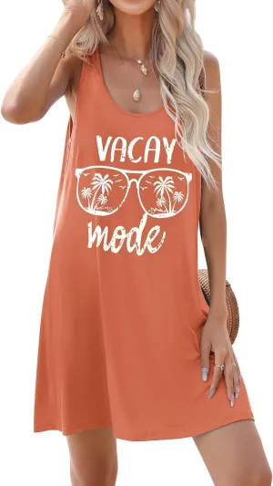 JiniGolla Womens Summer Beach Cover Up Dresses Loose Swimsuit Coverup Tank Sundress