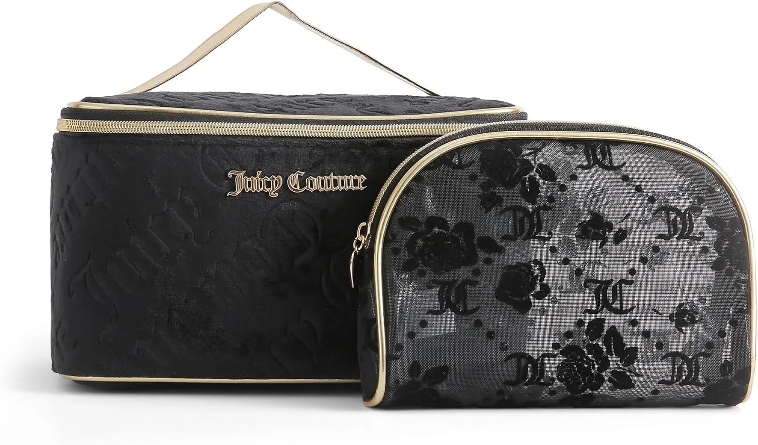 Juicy Couture Pressed Terry, Flocked Mesh Train Dome Duo Set Cosmetic Bag