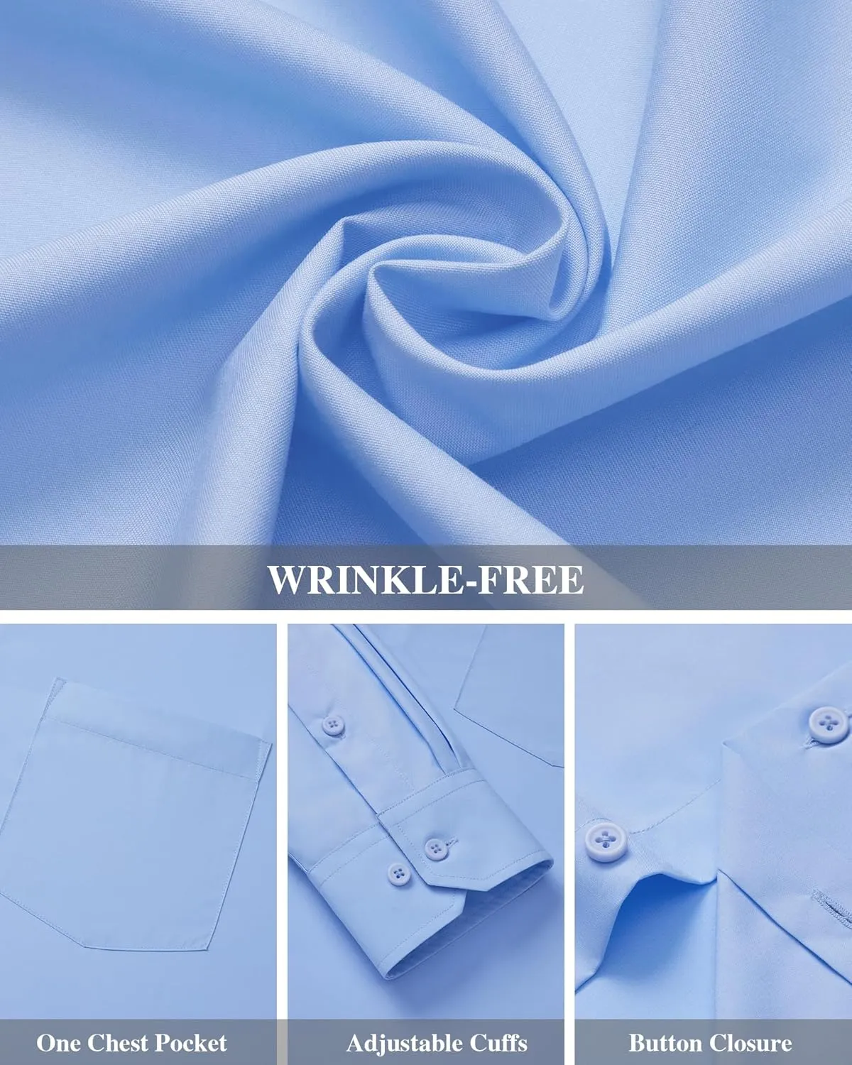 J.VER Men's Dress Shirts Wrinkle Free Long Sleeve Formal Shirt Solid Business Casual Button Down Shirts for Wedding Prom