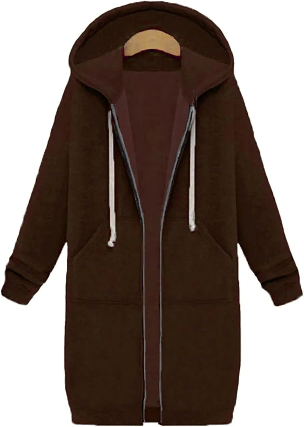 Knee Length Hoodies for Women Zip Up Hoodie Fashion Long Sleeve Sweatshirts Casual Fall Hooded Jackets with Pockets
