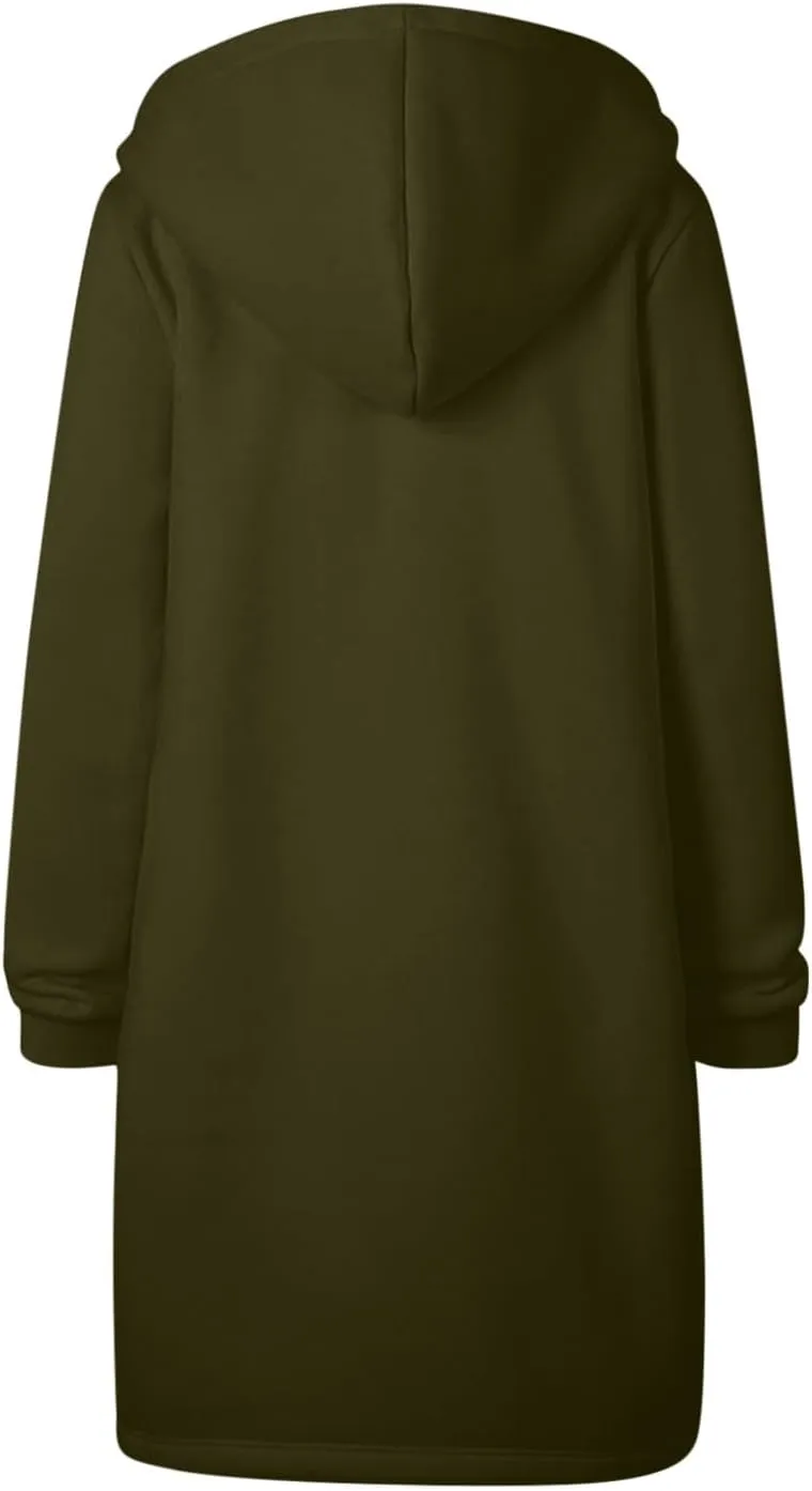 Knee Length Hoodies for Women Zip Up Hoodie Fashion Long Sleeve Sweatshirts Casual Fall Hooded Jackets with Pockets