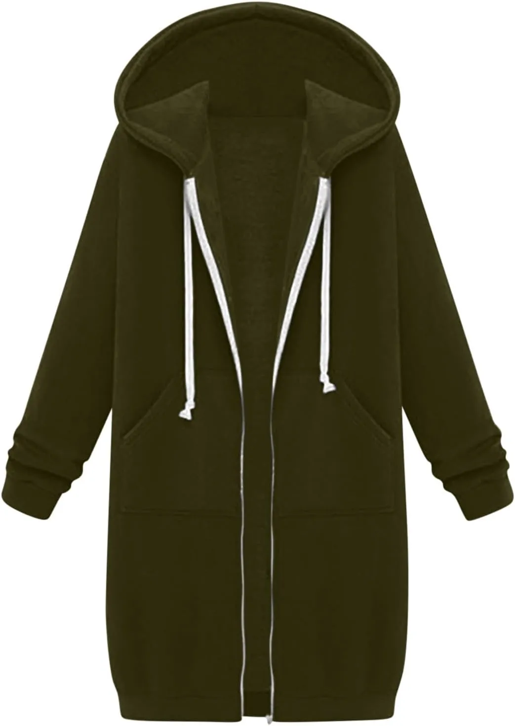Knee Length Hoodies for Women Zip Up Hoodie Fashion Long Sleeve Sweatshirts Casual Fall Hooded Jackets with Pockets