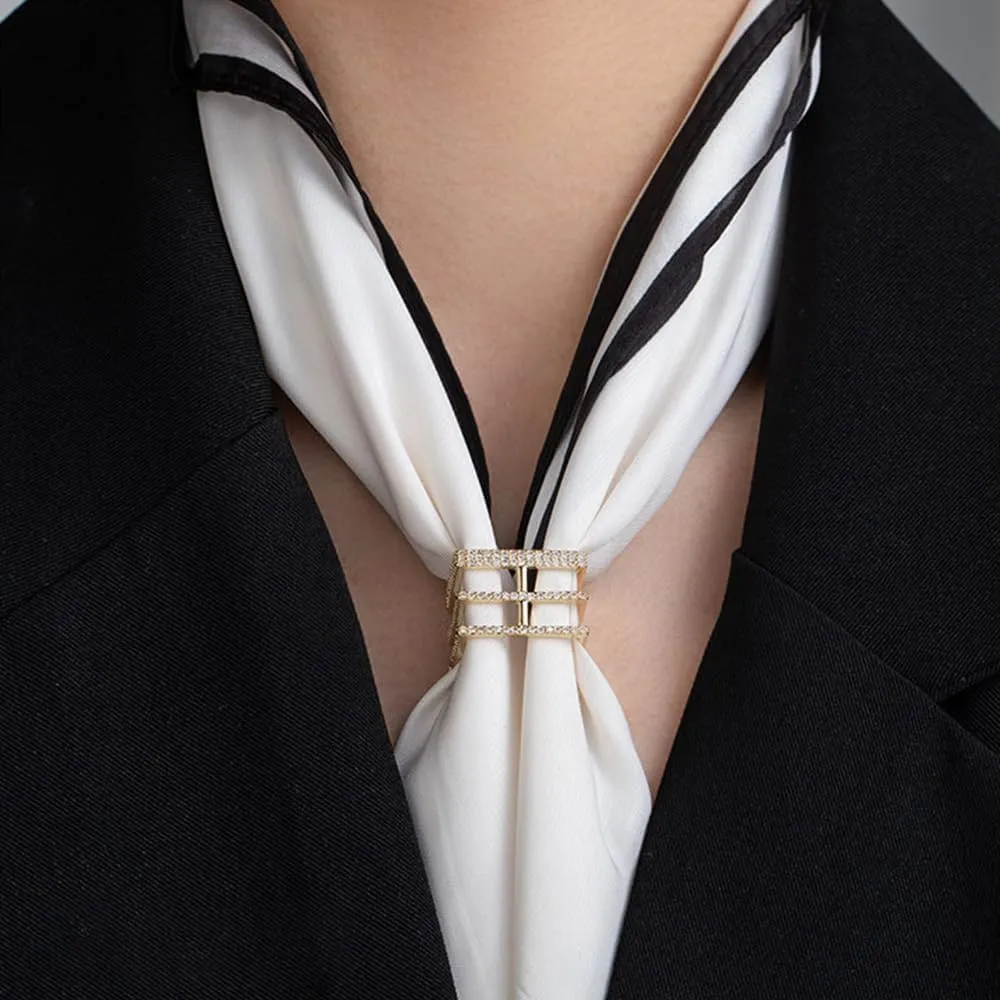 Kokoma X-Shaped Cubic Zirconia Silk Scarf Ring for Women - Dainty Scarves Buckle Holder Shawl Clip - Ring Brooch Pin for Lady Decoration Accessories