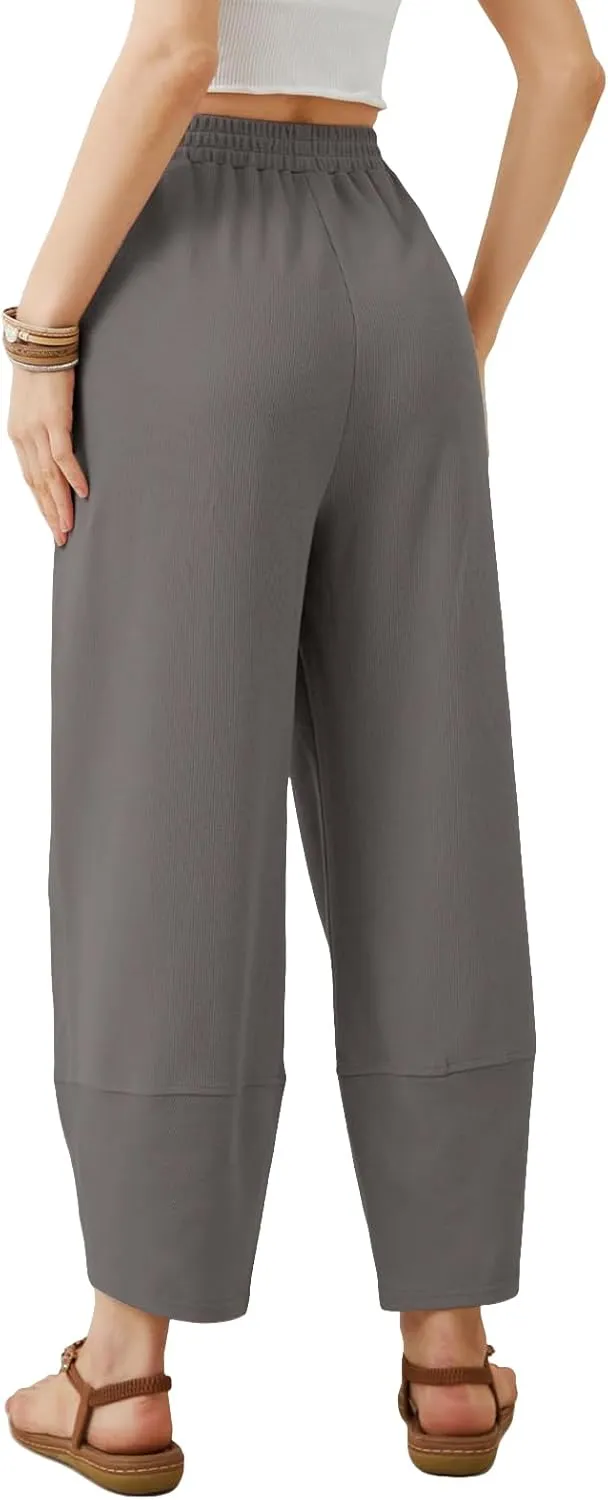 Kubbon Womens Harem Pants Elastic Waisted Sweatpants Casual Baggy Solid Color Lounge Pant Athletic Trousers with Pockets