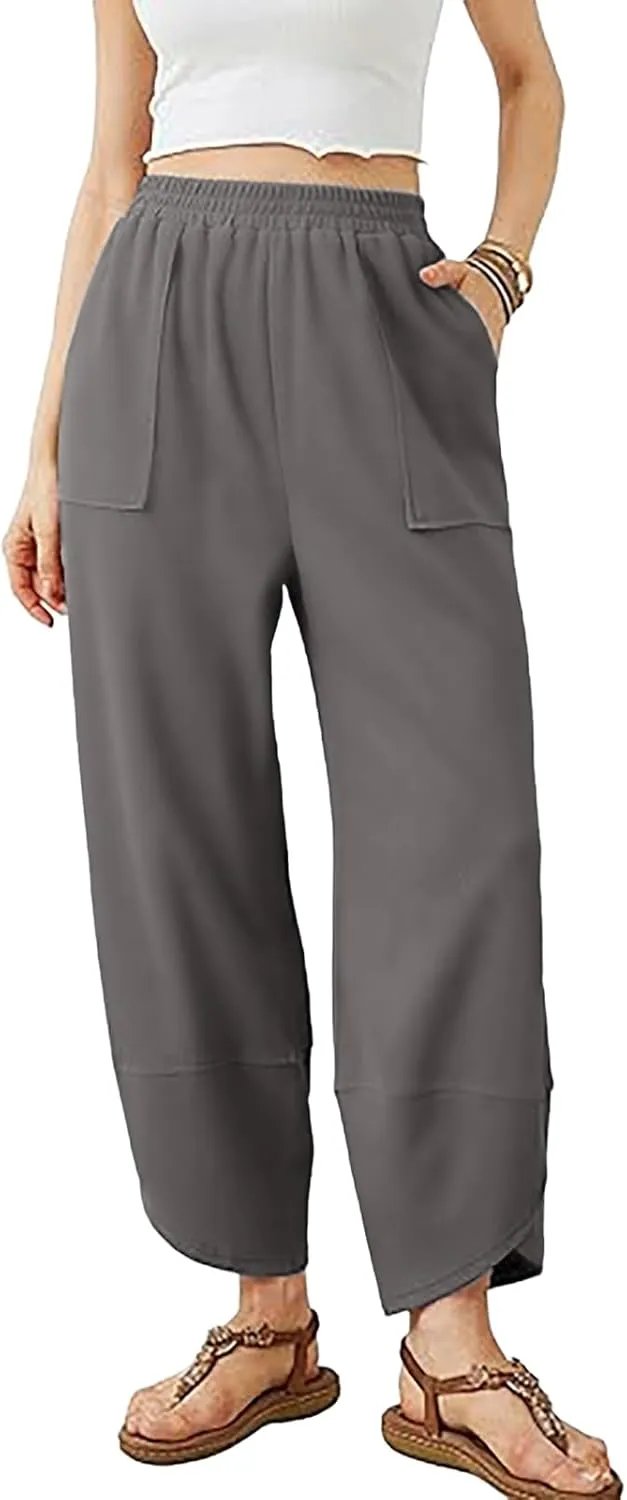 Kubbon Womens Harem Pants Elastic Waisted Sweatpants Casual Baggy Solid Color Lounge Pant Athletic Trousers with Pockets