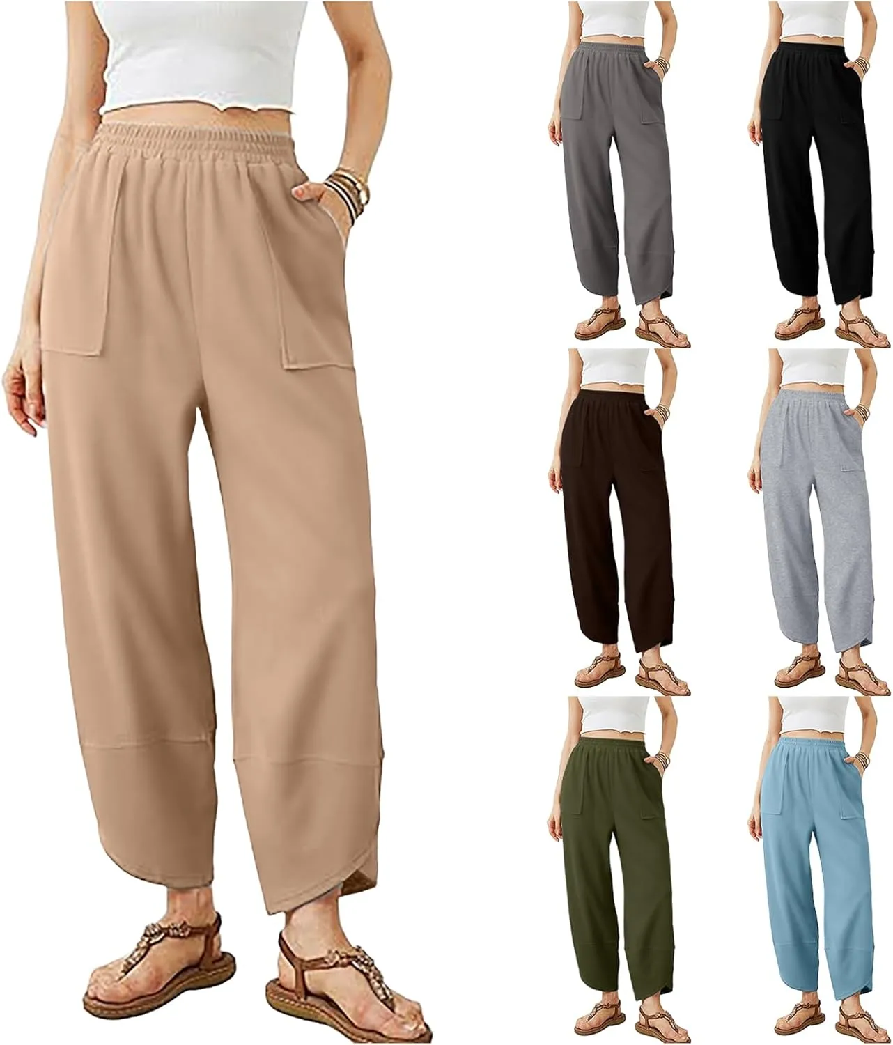 Kubbon Womens Harem Pants Elastic Waisted Sweatpants Casual Baggy Solid Color Lounge Pant Athletic Trousers with Pockets