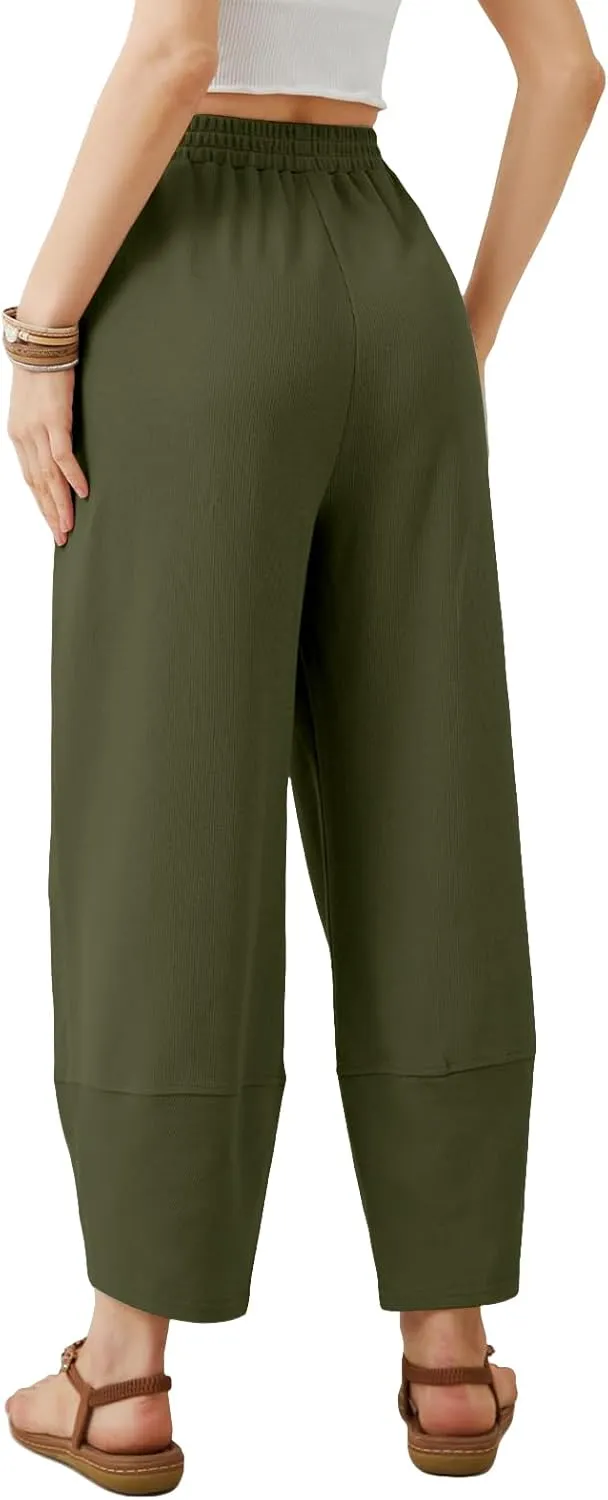 Kubbon Womens Harem Pants Elastic Waisted Sweatpants Casual Baggy Solid Color Lounge Pant Athletic Trousers with Pockets