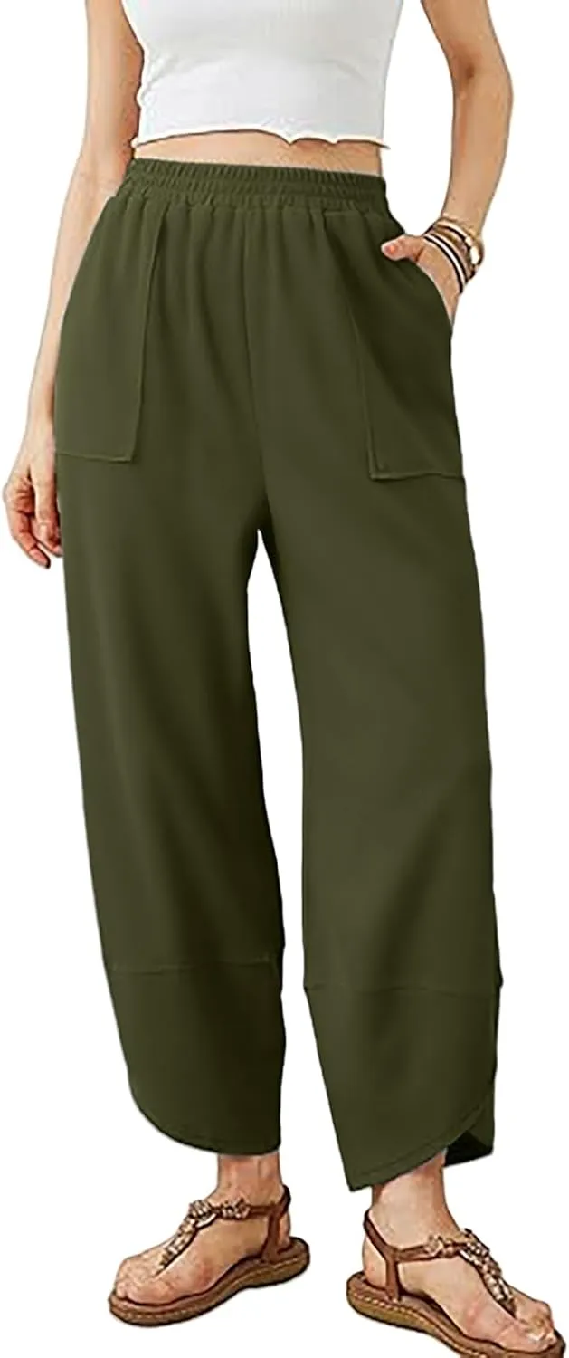 Kubbon Womens Harem Pants Elastic Waisted Sweatpants Casual Baggy Solid Color Lounge Pant Athletic Trousers with Pockets