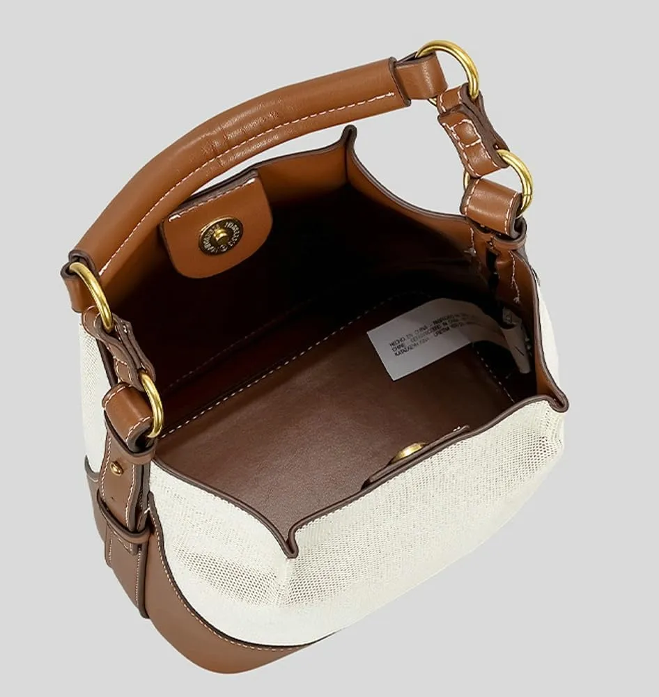Large Capacity Handbag for Women's Wide Shoulder Strap Single Shoulder Handbag Canvas Crossbody Bag Corset Mouth Bucket Bag