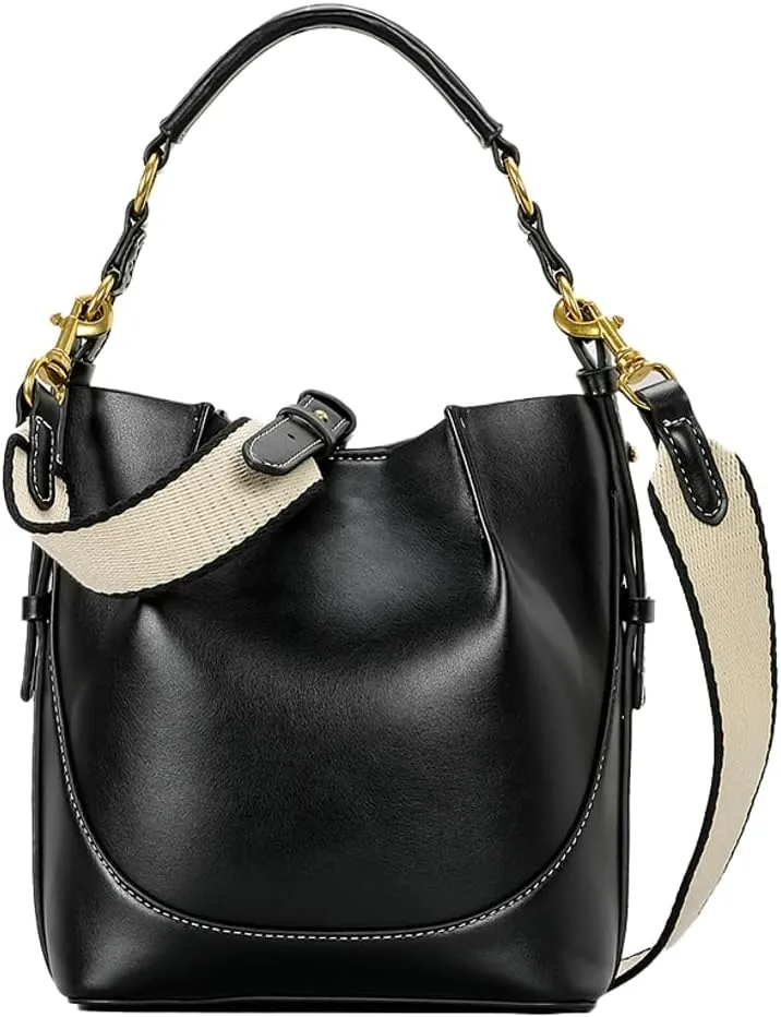 Large Capacity Handbag for Women's Wide Shoulder Strap Single Shoulder Handbag Canvas Crossbody Bag Corset Mouth Bucket Bag