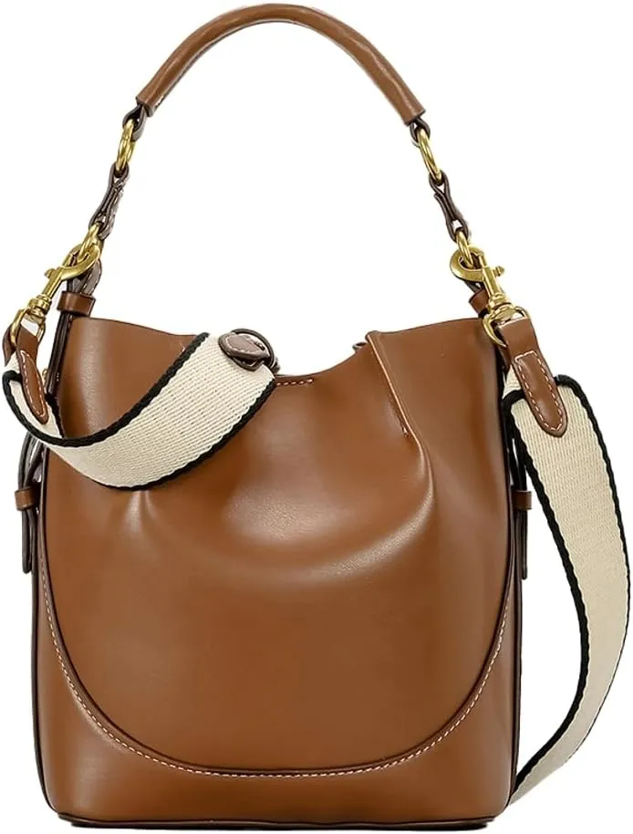Large Capacity Handbag for Women's Wide Shoulder Strap Single Shoulder Handbag Canvas Crossbody Bag Corset Mouth Bucket Bag