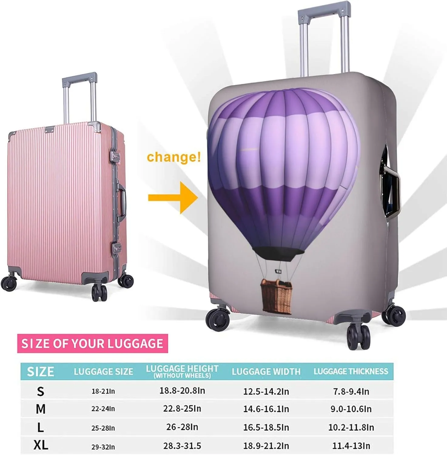 Lavender Hot Air Balloon Print Washable Suitcase Cover Protective Luggage Cover Anti Scratch Travel Gear Protector