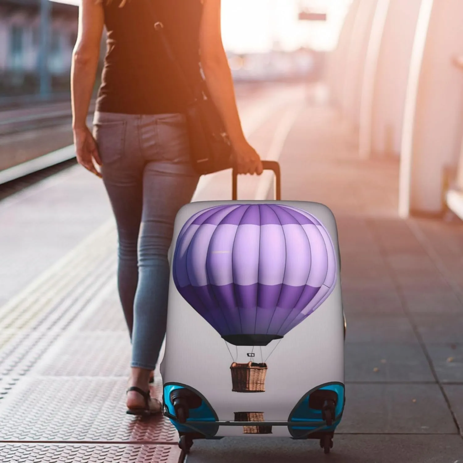 Lavender Hot Air Balloon Print Washable Suitcase Cover Protective Luggage Cover Anti Scratch Travel Gear Protector