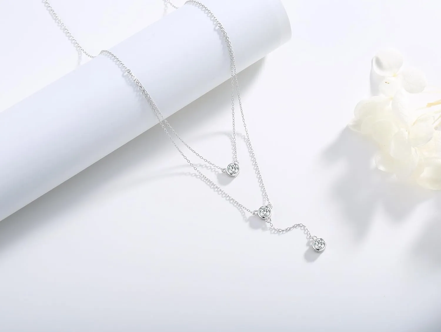 Layered Necklace 925 Sterling Silver Love Heart Cross Multilayer Adjustable Y Layered Chain Pendant Necklaces Jewelry for Women
