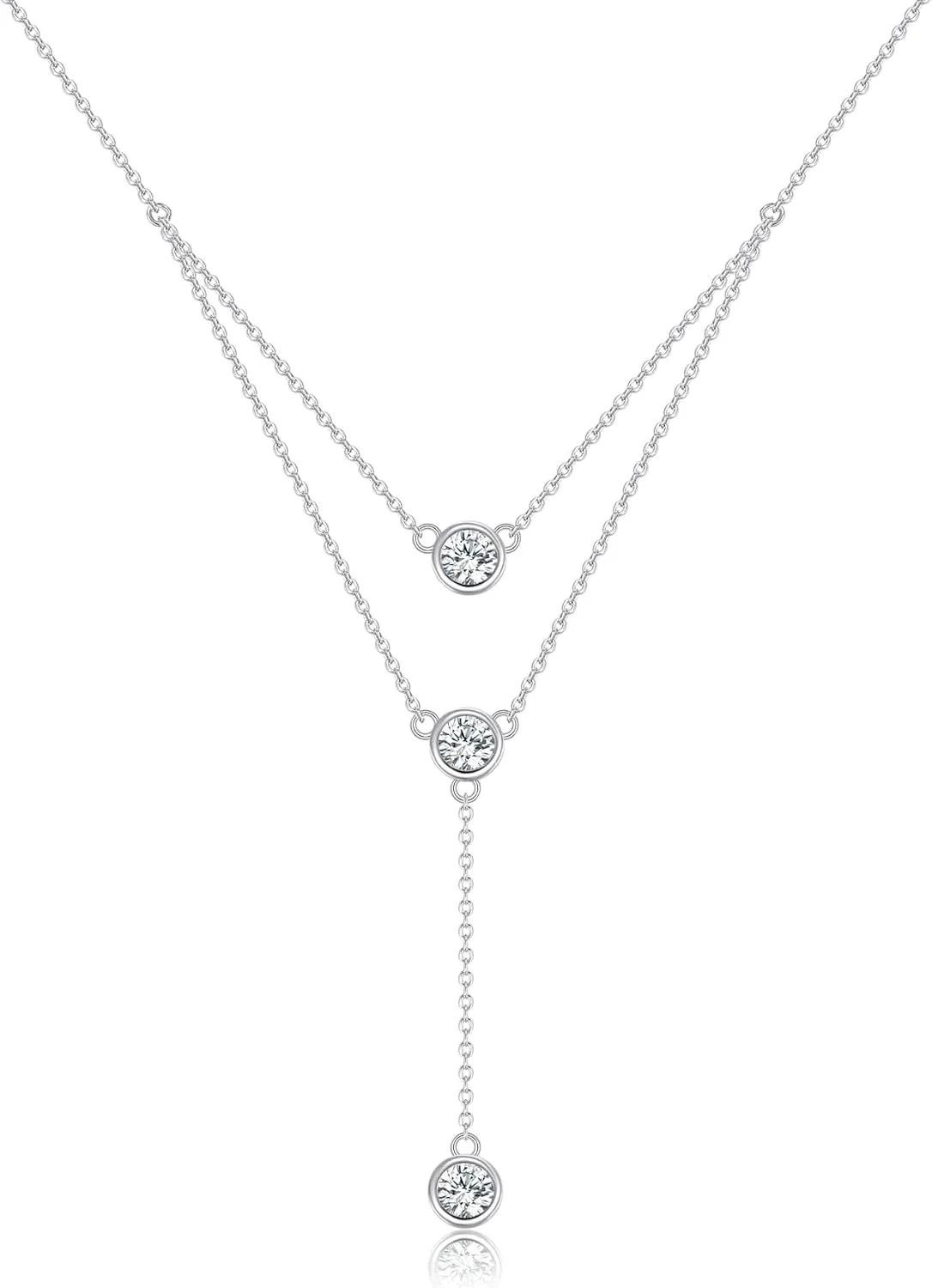 Layered Necklace 925 Sterling Silver Love Heart Cross Multilayer Adjustable Y Layered Chain Pendant Necklaces Jewelry for Women