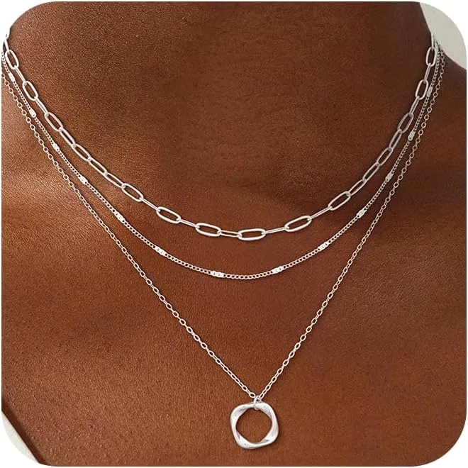 Layered Necklaces for Women Stackable Gold/Silver Plated Cuban Link Toggle Clasp Necklaces Fashion Paperclip Chain Jewelry for Women Ideal Gift