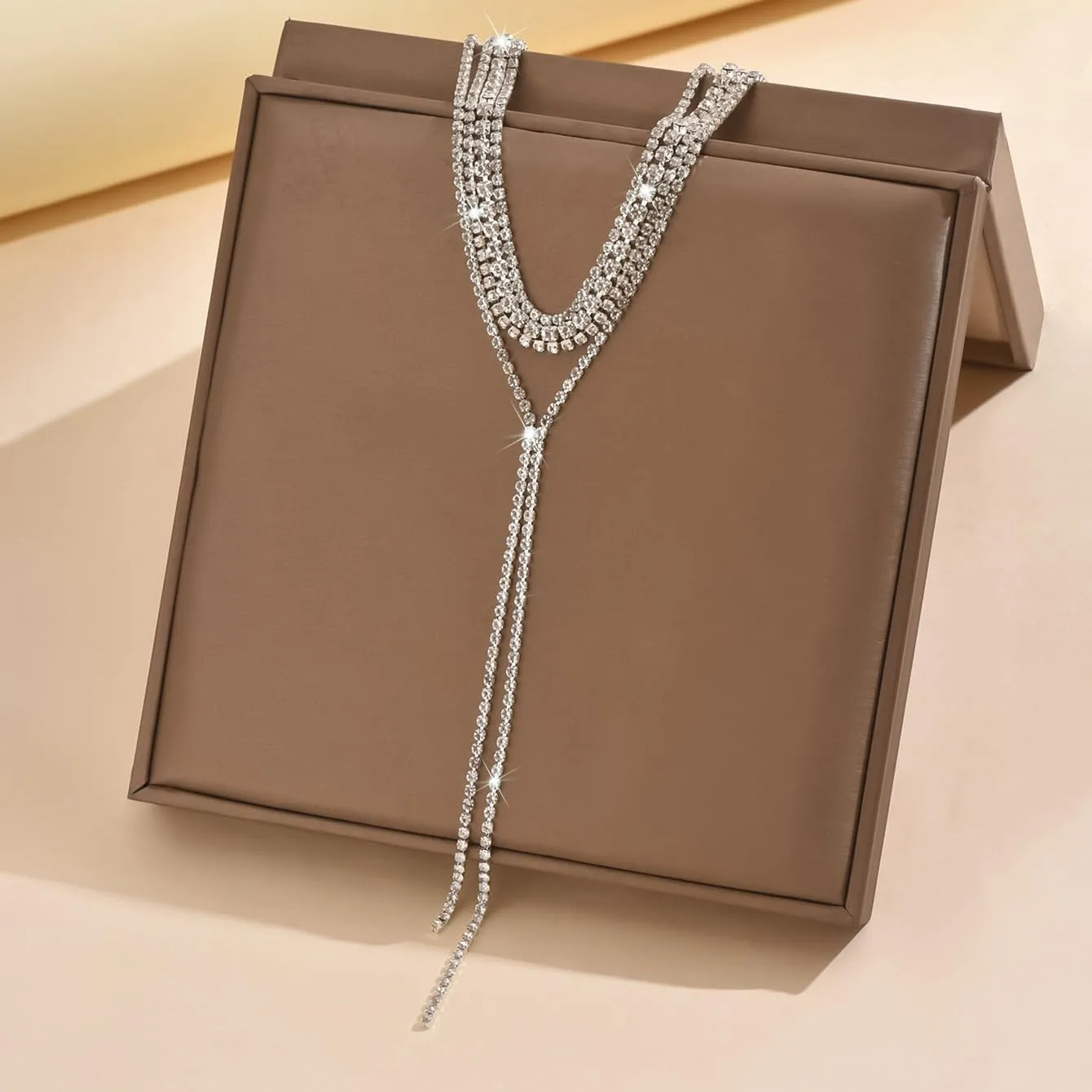 Layered Sexy Choker Necklace Rhinestone Statement Necklace Multilayered Y Long Rhinestones Choker Necklaces Long Layered Necklaces for Women