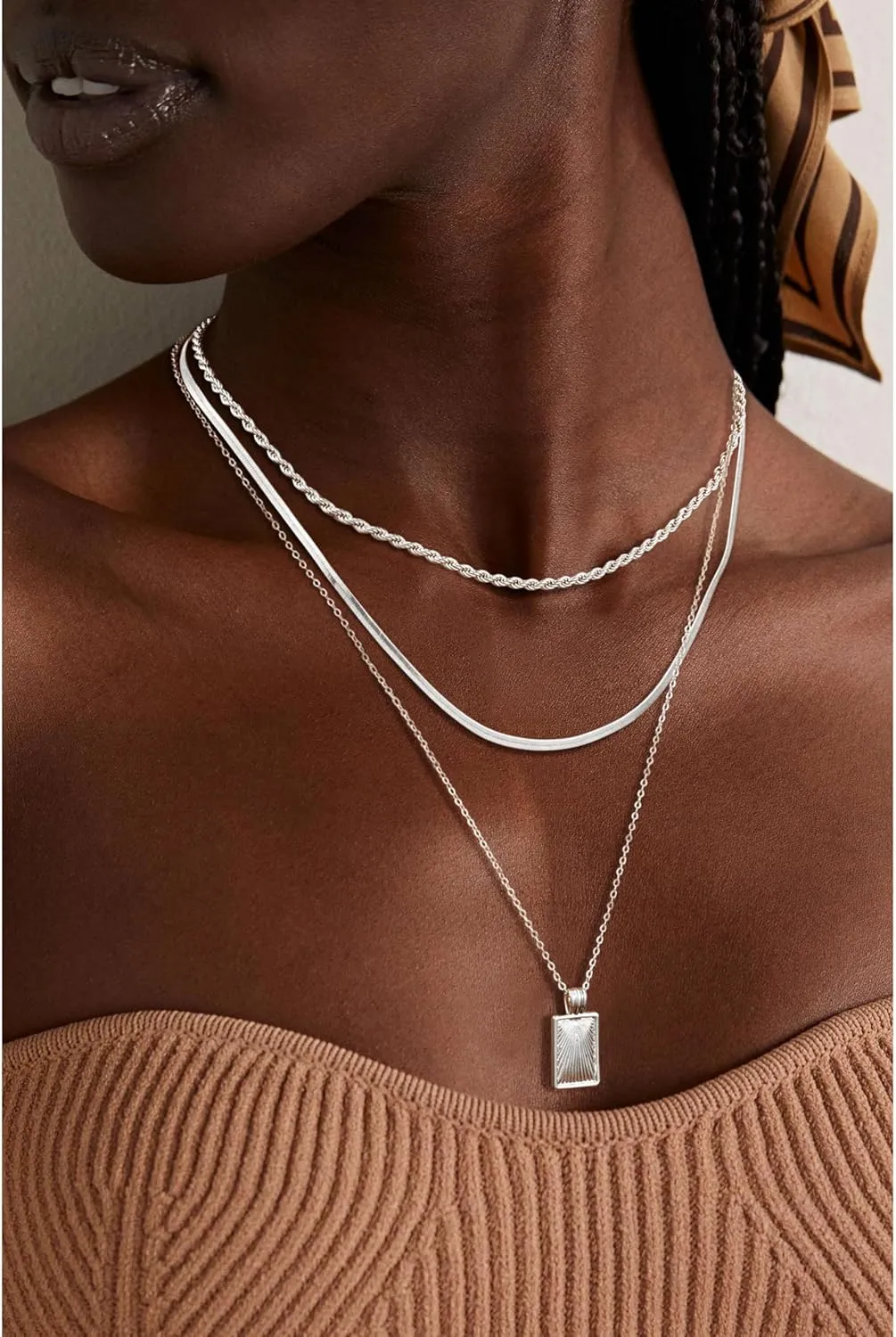 Layered Silver Necklaces for Women, Sterling Silver Stackable Stack Choker Necklaces Trendy Real Gold Plated Layering Disc Circle Pendant Chain Dainty Necklace Set Jewelry for Women