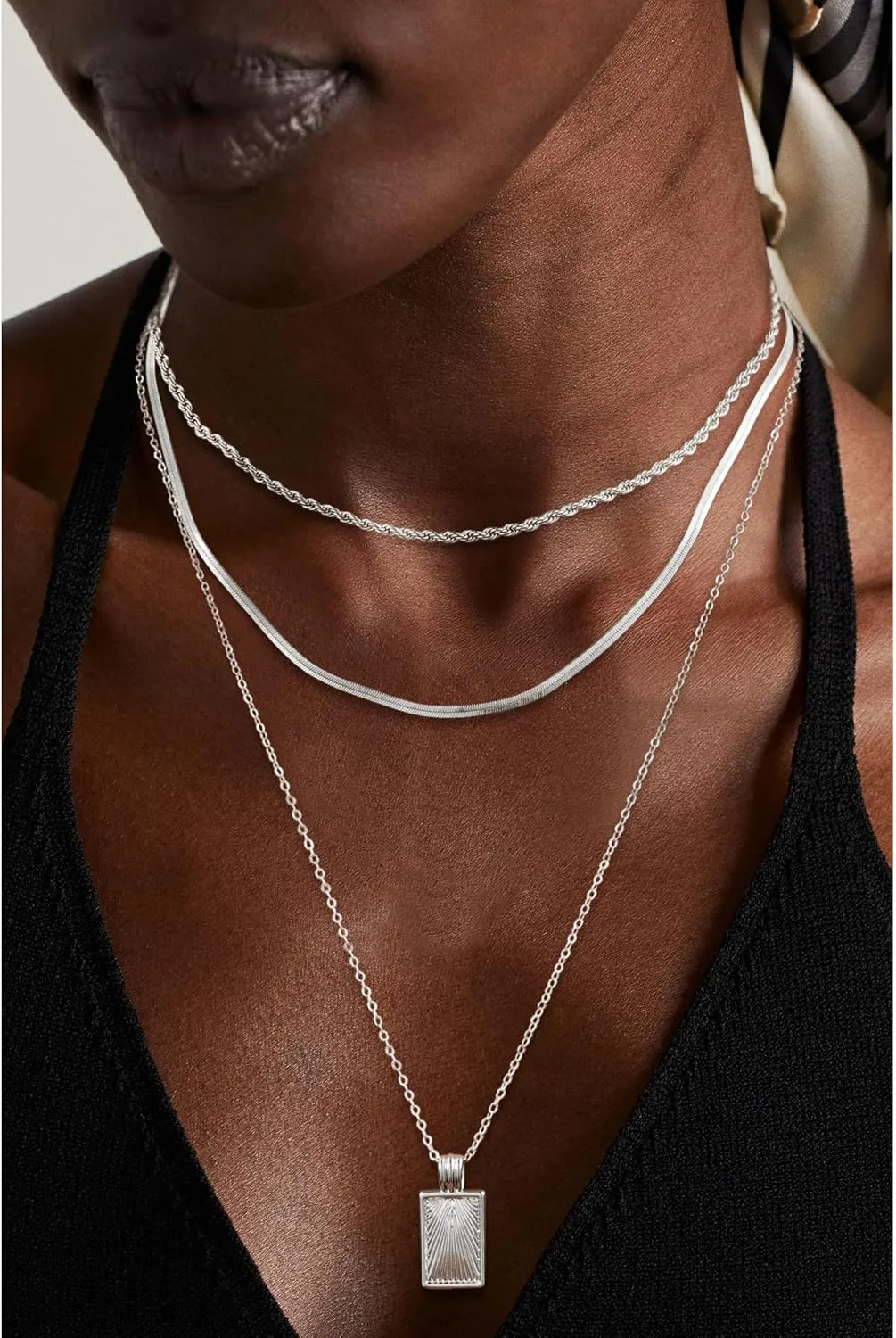Layered Silver Necklaces for Women, Sterling Silver Stackable Stack Choker Necklaces Trendy Real Gold Plated Layering Disc Circle Pendant Chain Dainty Necklace Set Jewelry for Women