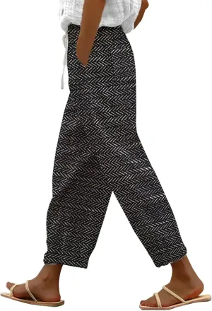 LCMTWX Capri Linen Pants for Women Drawstring Pants with Pockets Wide Leg Cropped Pants for Women Capri Pants 2025 Pants