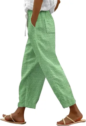 LCMTWX Capri Linen Pants for Women Drawstring Pants with Pockets Wide Leg Cropped Pants for Women Capri Pants 2025 Pants