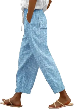 LCMTWX Capri Linen Pants for Women Drawstring Pants with Pockets Wide Leg Cropped Pants for Women Capri Pants 2025 Pants