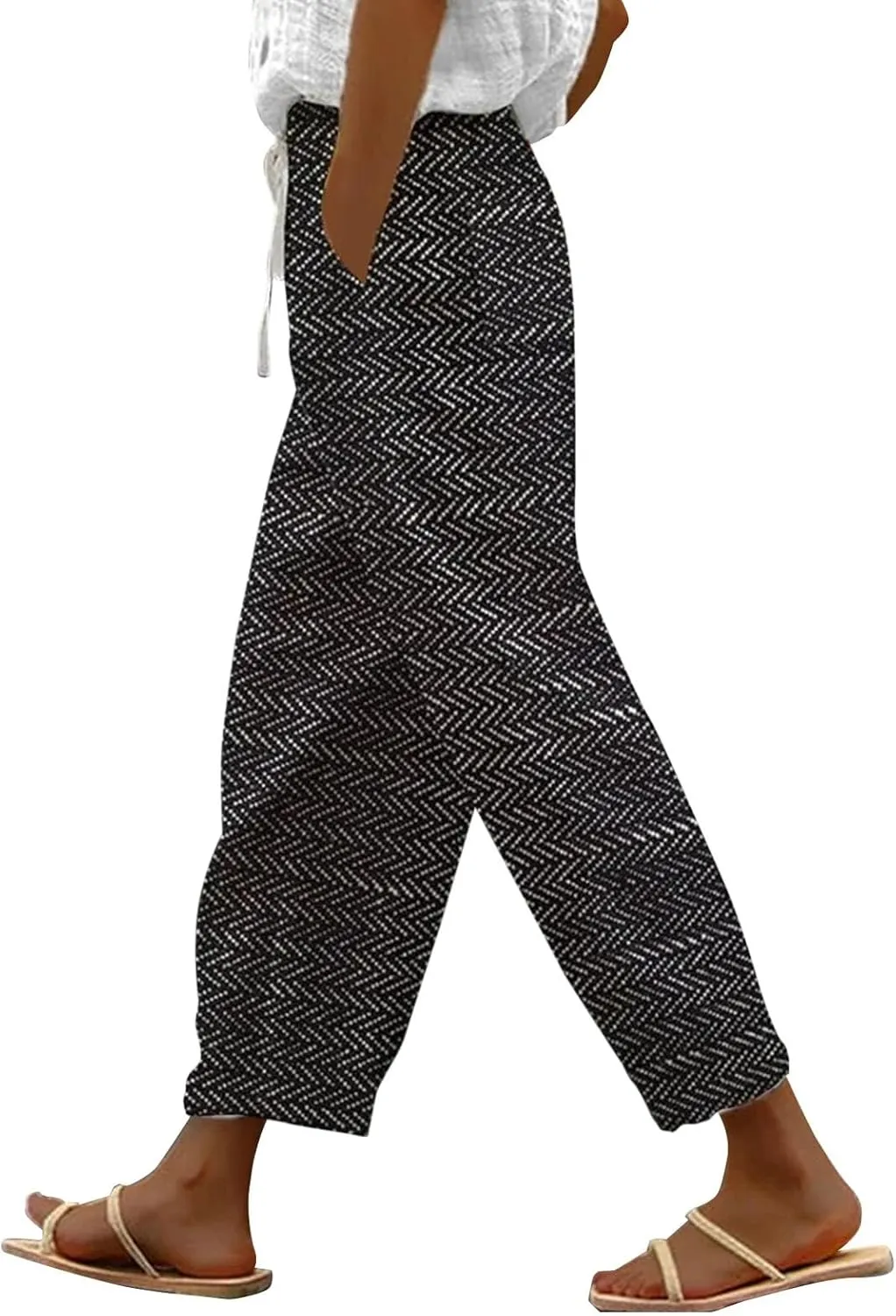 LCMTWX Capri Linen Pants for Women Drawstring Pants with Pockets Wide Leg Cropped Pants for Women Capri Pants 2025 Pants