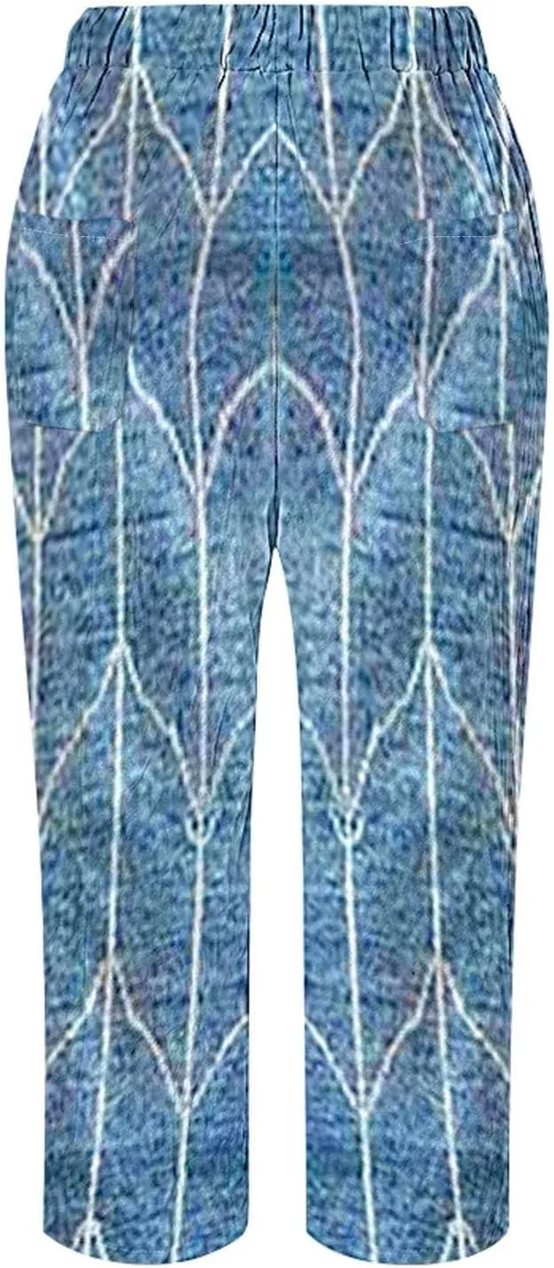 LCMTWX Women Linen Pants 2025 Drawstring Pants with Pockets Wide Leg Cropped Pants for Women Capri Pants 2025 Pants with