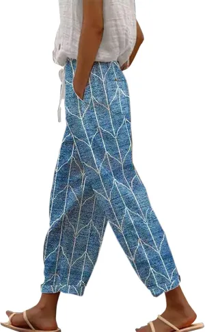 LCMTWX Women Linen Pants 2025 Drawstring Pants with Pockets Wide Leg Cropped Pants for Women Capri Pants 2025 Pants with
