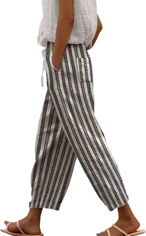 LCMTWX Women Linen Pants 2025 Drawstring Pants with Pockets Wide Leg Cropped Pants for Women Capri Pants 2025 Pants with