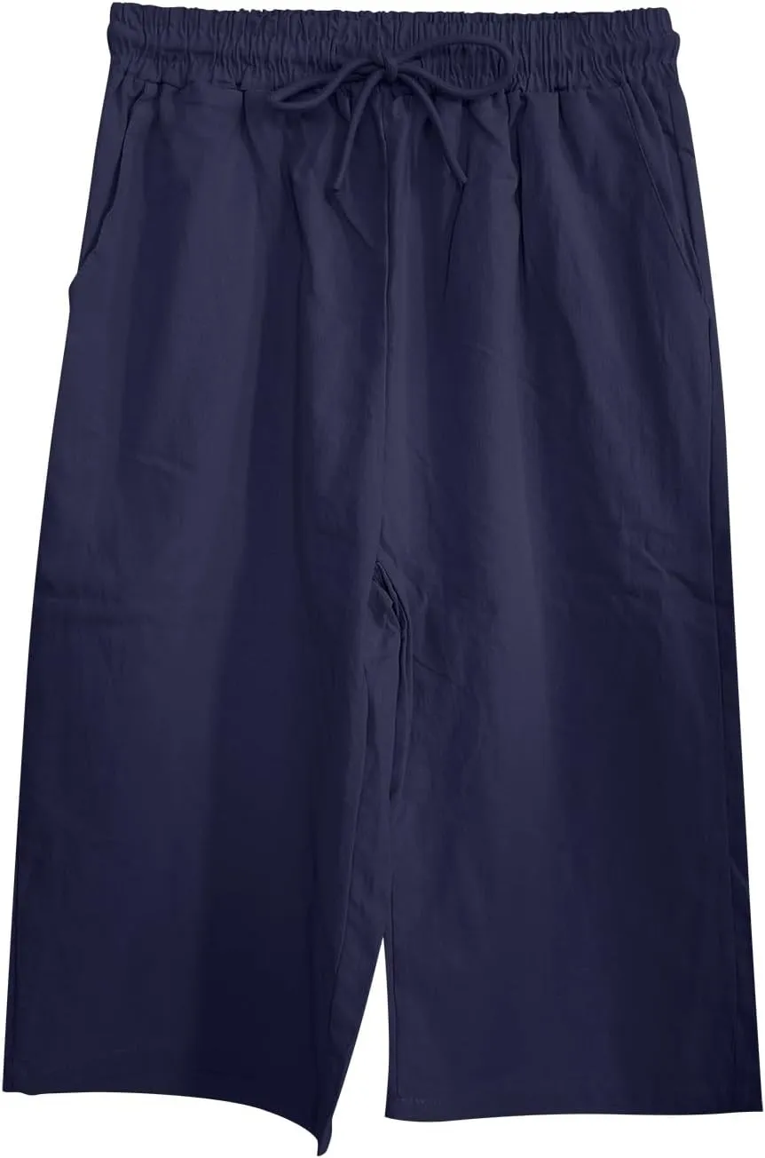 LCMTWX Womens Linen Pants Waist Pants Drawstring Pants with Pockets Wide Leg Cropped Pants for Women Capri Pants 2025 Pants