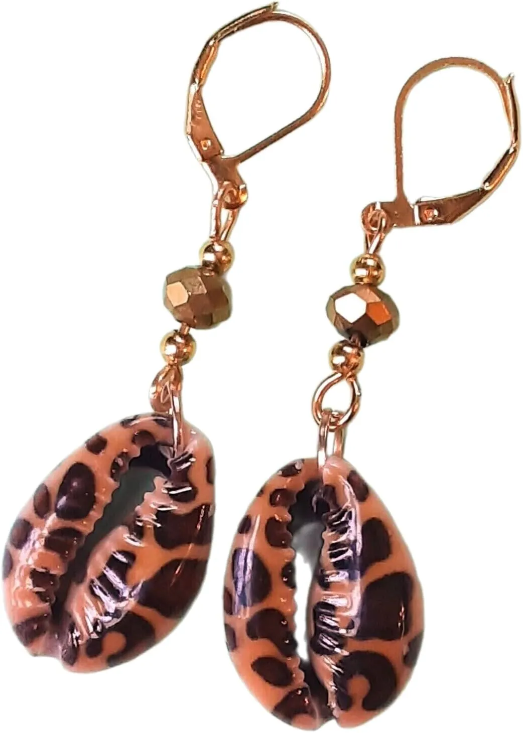 Leopard Print And Gold Chinese Crystal Shell Gold Plated Artisan Earrings Jewelry Handmade Dangle Leverback Vintage Crafted For Women