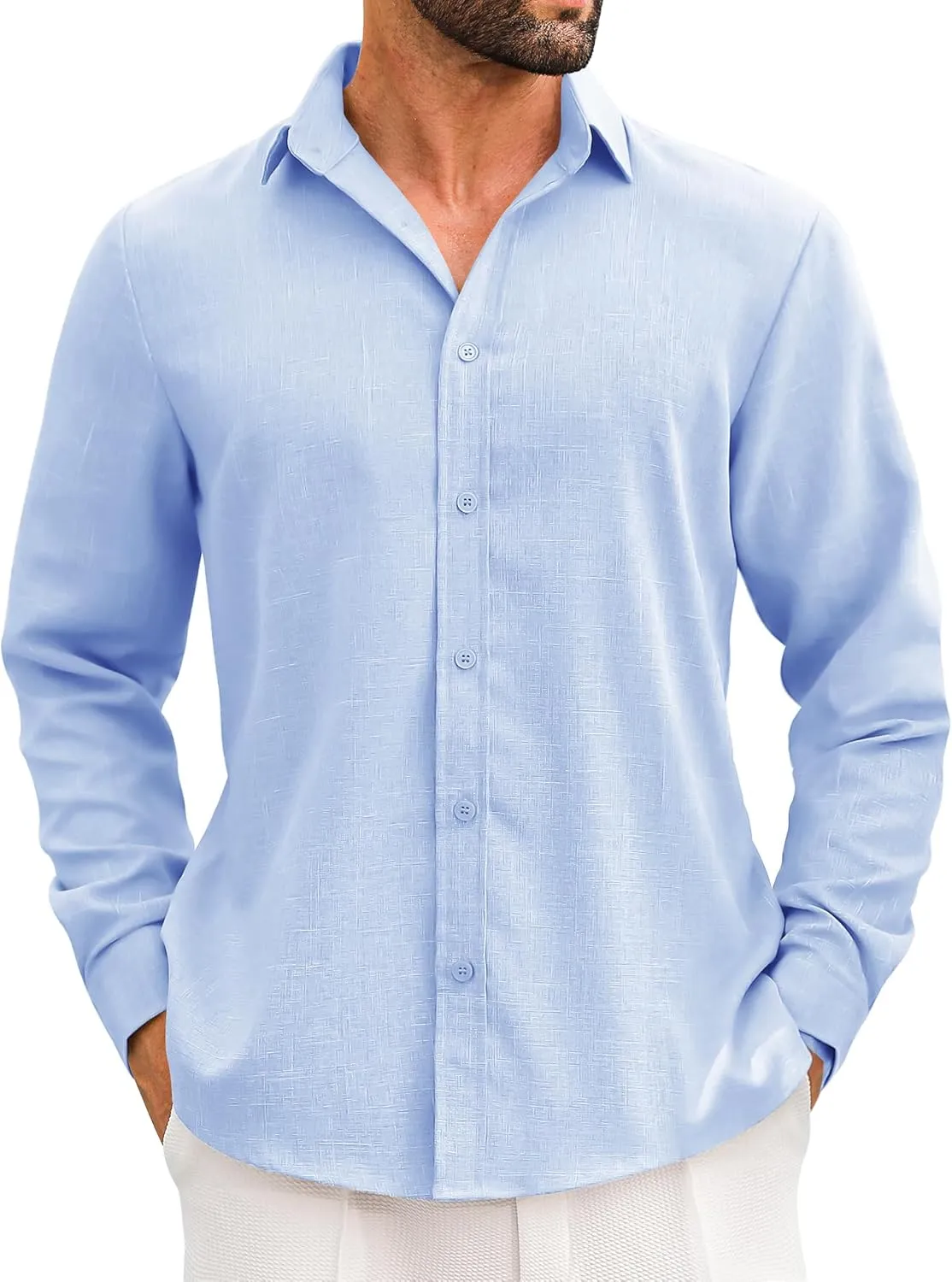 LETSEE Men's Linen Shirts Long Sleeve Untucked Casual Button Down Shirts for Men Business Dress Clothes Fashion Beach Tops