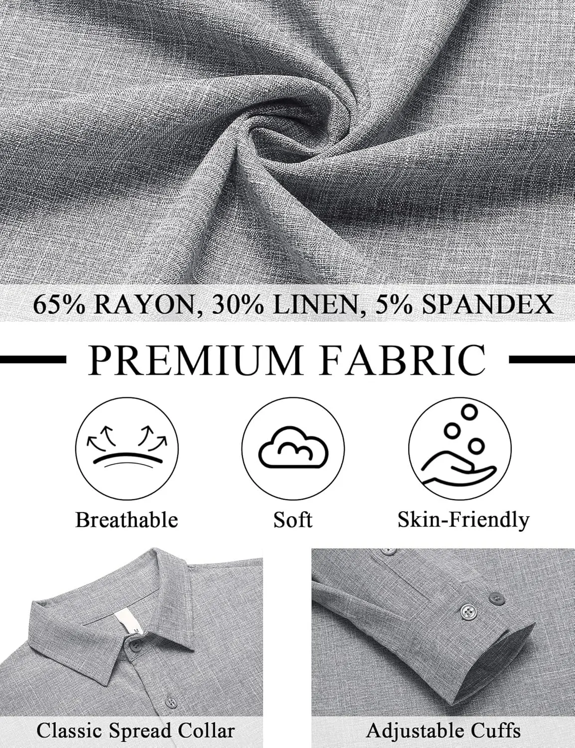 LETSEE Men's Linen Shirts Long Sleeve Untucked Casual Button Down Shirts for Men Business Dress Clothes Fashion Beach Tops