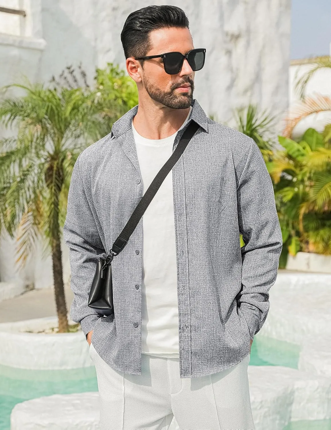 LETSEE Men's Linen Shirts Long Sleeve Untucked Casual Button Down Shirts for Men Business Dress Clothes Fashion Beach Tops