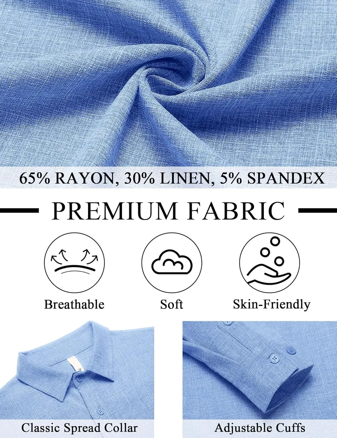 LETSEE Men's Linen Shirts Long Sleeve Untucked Casual Button Down Shirts for Men Business Dress Clothes Fashion Beach Tops