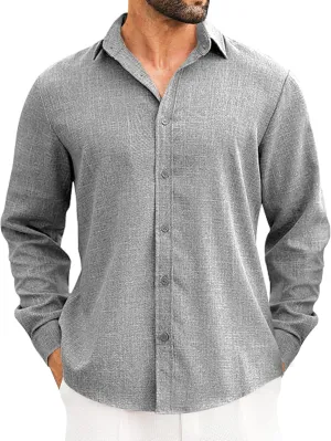 LETSEE Men's Linen Shirts Long Sleeve Untucked Casual Button Down Shirts for Men Business Dress Clothes Fashion Beach Tops